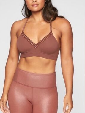 Athleta Everyday Wireless V-Neck Bra PowerVita A-C Size XL Cinnamon Brown